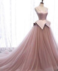 Pink Sweetheart Tulle Long Corset Prom Gown Pink Tulle Corset Formal Dress outfit, Prom Dresses Ball Gown