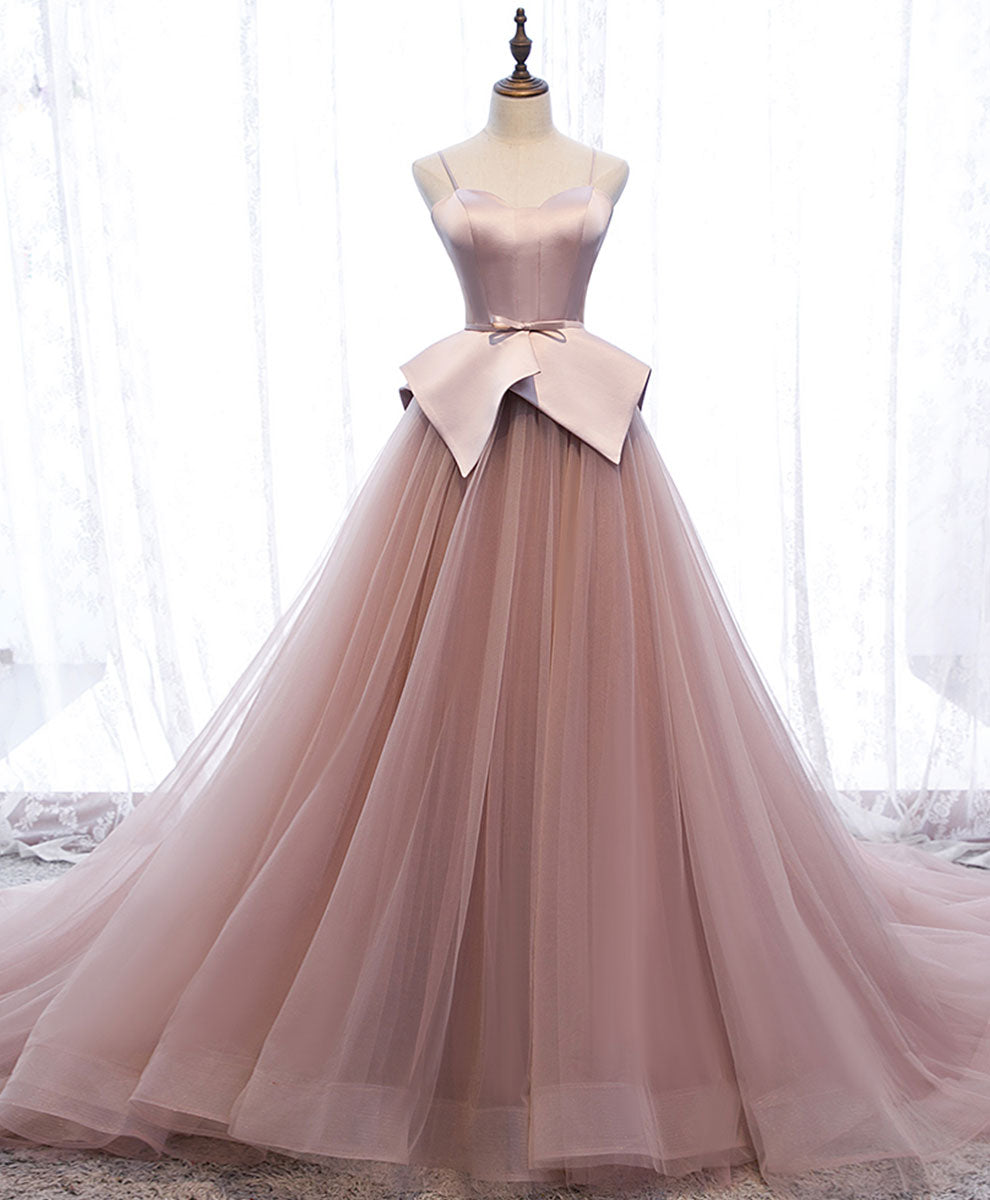 Pink Sweetheart Tulle Long Corset Prom Gown Pink Tulle Corset Formal Dress outfit, Prom Dresses For Teens