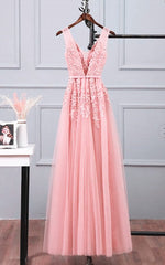 Pink Tulle A-line Simple Long Party Dress, A-line Corset Prom Dresses Evening Dress outfit, Party Dress Miami