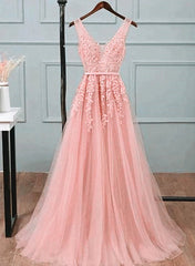 Pink Tulle A-line Simple Long Party Dress, A-line Corset Prom Dresses Evening Dress outfit, Party Dresses Short Clubwear