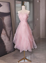 Pink Tulle Beaded Low Back Short Party Dress, Pink Tulle Corset Homecoming Dress outfit, Bridesmaid Dresses Summer
