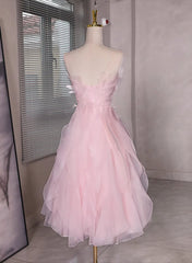Pink Tulle Beaded Low Back Short Party Dress, Pink Tulle Corset Homecoming Dress outfit, Bridesmaid Dresses With Sleeves