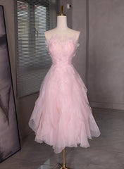 Pink Tulle Beaded Low Back Short Party Dress, Pink Tulle Corset Homecoming Dress outfit, Bridesmaid Dresses Spring