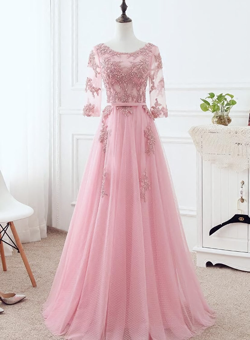 Pink Tulle Elegant Party Dress with Lace, Pink A-line Corset Formal Dress Corset Bridesmaid Dress outfit, Bridesmaid Dress Shops Near Me