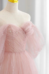 Pink Tulle Floor Length Corset Prom Dress, Cute A-Line Evening Party Dress Outfits, Bridesmaid Dresses Custom