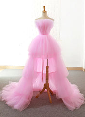 Pink Tulle High Low Layers Corset Homecoming Dress, Pink Evening Dresses outfit, Evening Dresses Knee Length