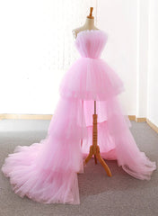 Pink Tulle High Low Layers Corset Homecoming Dress, Pink Evening Dresses outfit, Evening Dress Knee Length