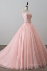 Pink tulle lace long Corset Prom dress, pink tulle evening dress outfit, Homecoming Dress Under 53