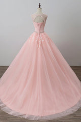 Pink tulle lace long Corset Prom dress, pink tulle evening dress outfit, Homecomming Dresses Cute
