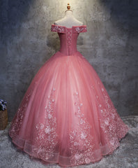 Pink Tulle Lace Off Shoulder Long Corset Prom Dress Pink Tulle Evening Dress outfit, Prom Dress 2031