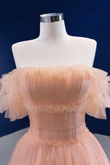 Pink Tulle Lace Strapless Corset Prom Dress, Pink A-Line Evening Party Dress Outfits, Party Dress Spring