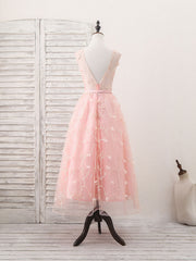 Pink Tulle Lace Tea Length Corset Prom Dress, Pink Corset Homecoming Dress outfit, Prom Dress For Kids