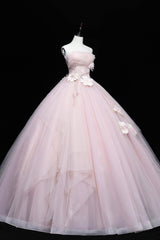 Pink Tulle Long A-Line Corset Ball Gown, Pink Strapless Princess Sweet 16 Dress outfit, Mafia Dress