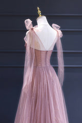 Pink Tulle Long A-Line Corset Prom Dress, Pink Evening Dress with Corset outfit, Party Dress Look