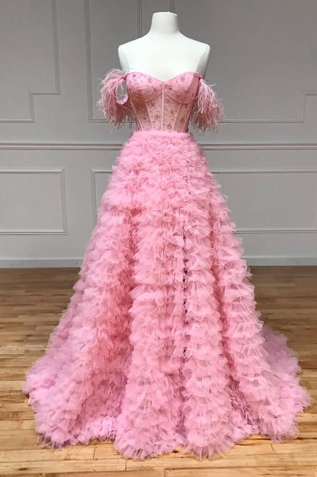 Pink Tulle Long A-Line Corset Prom Dress, Pink Sweetheart Neckline Evening Gown outfits, Homecoming Dresses Pretty