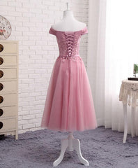 Pink Tulle Long Party Dress , Cute Off Shoulder Corset Bridesmaid Dresses outfit, Homecoming Dress Sweetheart