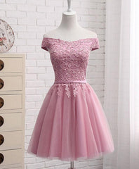 Pink Tulle Long Party Dress , Cute Off Shoulder Corset Bridesmaid Dresses outfit, Homecoming Dresses For Middle School