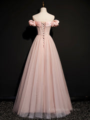 Pink tulle off shoulder long Corset Prom dress, pink tulle Corset Formal dress outfit, Prom Dresses Green
