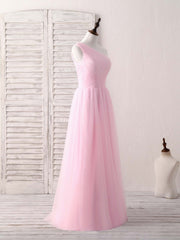 Pink Tulle One Shoulder Long Corset Prom Dress Pink Corset Bridesmaid Dress outfit, Party Dress Look