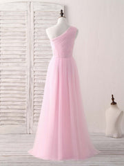 Pink Tulle One Shoulder Long Corset Prom Dress Pink Corset Bridesmaid Dress outfit, Party Dress New