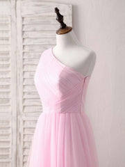 Pink Tulle One Shoulder Long Corset Prom Dress Pink Corset Bridesmaid Dress outfit, Party Dress Outfit Ideas