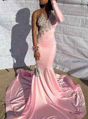 Pink Unique Long Corset Prom Dress Mermaid Party Dress Outfits, Formal Dress Classy Elegant