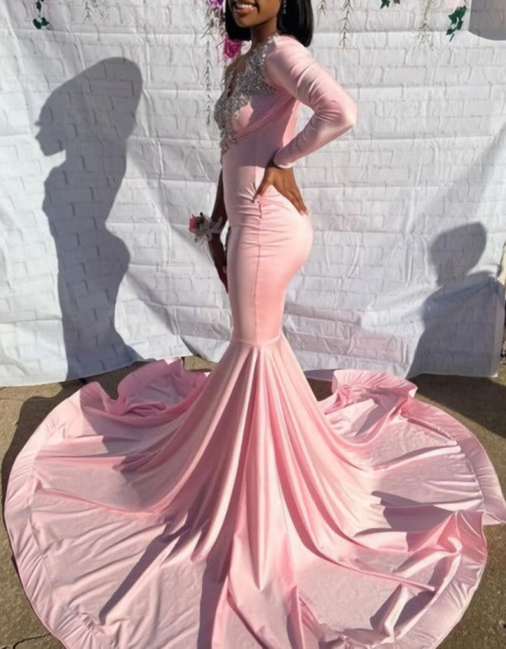 Pink Unique Long Corset Prom Dress Mermaid Party Dress Outfits, Formal Dresses And Evening Gowns