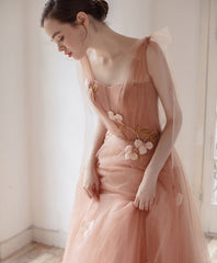 Pink V Neck Tulle Long Corset Prom Dress, Tulle Pink Evening Dress outfit, Prom Dresses 2033 Short