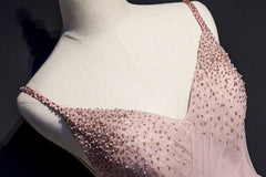 Pink V-neckline Beaded Tulle Corset Prom Dress , Party Gown Outfits, Formal Dresses Website