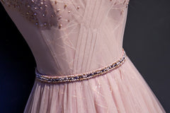 Pink V-neckline Beaded Tulle Corset Prom Dress , Party Gown Outfits, Formal Dresses Websites