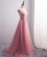 Pink Tulle Long A Line Corset Prom Dress, Pink Evening Dress outfit, Homecoming Dress Shopping Near Me