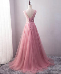 Pink Tulle Long A Line Corset Prom Dress, Pink Evening Dress outfit, Homecoming Dress Shops Near Me