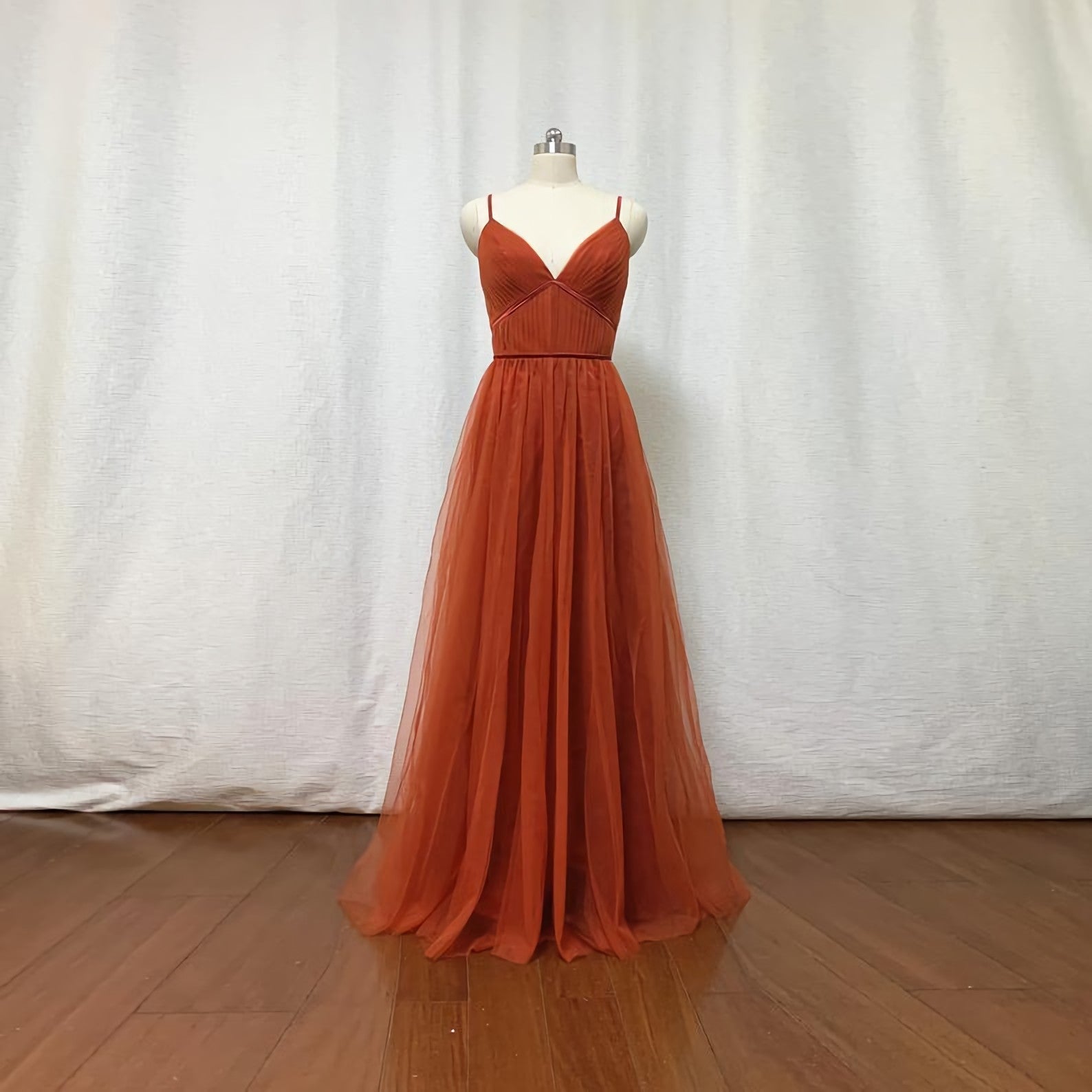 Burnt Orange Tulle Corset Bridesmaid Dress, 2024 Spaghetti Straps Boho Gowns, Formal Dress Suits For Ladies