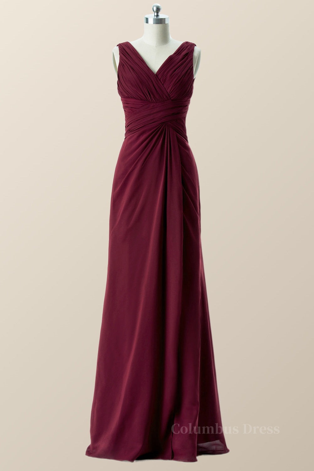 Pleated Burgundy Chiffon Long Corset Bridesmaid Dress outfit, Prom Dresses Ball Gown Elegant