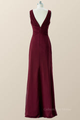 Pleated Burgundy Chiffon Long Corset Bridesmaid Dress outfit, Prom Dresses 2028 Long