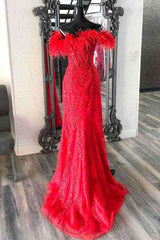 Plunging V-Neck Red Feather Shoulder Long Corset Prom Dress Gala Evening Gown outfits, Engagement Photo