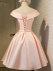 A-Line Princess V-neck Sleeveless Sash Satin Short Corset Homecoming Dresses outfit, Bridesmaid Dress Long
