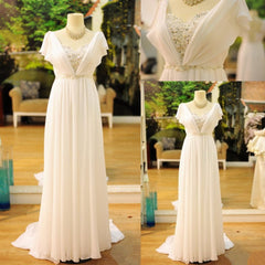 Popular Vintage Corset Wedding Dresses Bohemia Short Sleeves Beads Peals Chiffon Bridal Dress outfit, Wedding Dresses Lace A Line