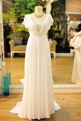 Popular Vintage Corset Wedding Dresses Bohemia Short Sleeves Beads Peals Chiffon Bridal Dress outfit, Wedding Dresses Outfit