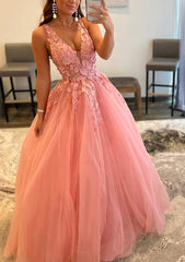Princess A-line V Neck Sleeveless Sweep Train Tulle Corset Prom Dress With Appliqued Beading outfit, Prom Dresses Light Blue Long