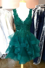 Princess Lace Appliques Dark Green Corset Homecoming Dress with Flounced,Short Corset Prom Dresses outfit, Prom Dress Silk