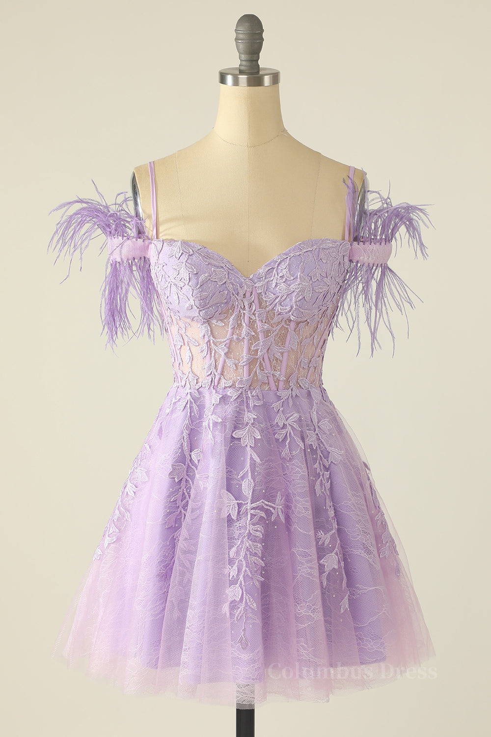 Princess Lavender Lace Short A-line Corset Homecoming Dress outfit, Party Dress Store