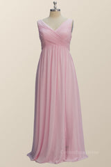 Princess Pink Pleated V Neck Long Corset Bridesmaid Dress outfit, Prom Dresses 2027 Ball Gown