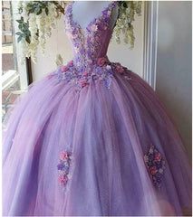 Princess Tulle Long Corset Prom Dress with Flower,Ball Gowns Quinceanera Dresses outfit, Wedding Bouquet