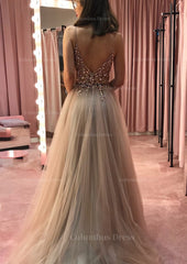 Princess V Neck Court Train Tulle Corset Prom Dress With Appliqued Beading outfit, Party Dresses For Girls