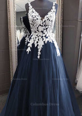 Princess V Neck Long/Floor-Length Tulle Corset Prom Dress With Appliqued Lace outfit, Bridesmaids Dress Colors