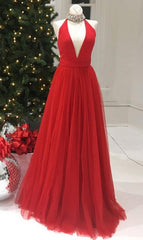 Newly A-Line/Princess V Neck Red Tulle 2024 Corset Prom Dresses outfit, Bridesmaids Dress Styles