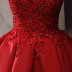 Red Round Neckline Layers Short Corset Prom Dress, Red Lace Corset Homecoming Dress outfit, Semi Formal