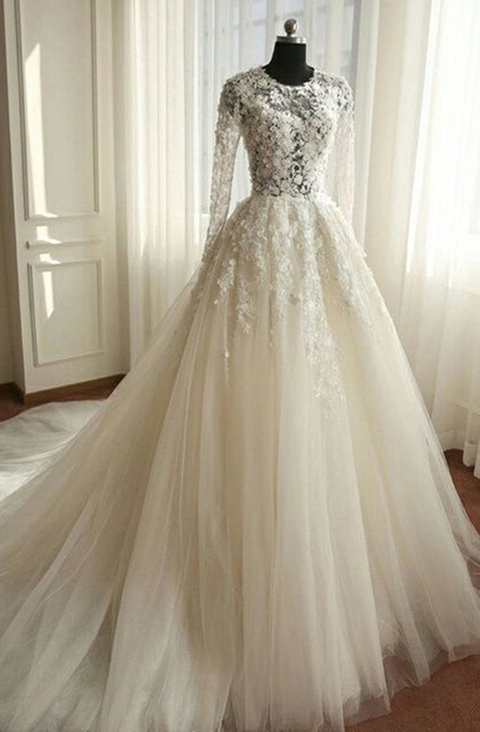 2024 Newest A Line Long Sleeves Tulle Corset Wedding Dresses outfit, Wedding Dress Dress