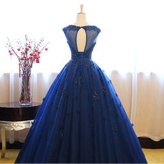 Navy Blue Tulle Cap Sleeves Quinceanera Dresses, Blue Beaded Corset Ball Gown Party Dress Outfits, Short White Dress